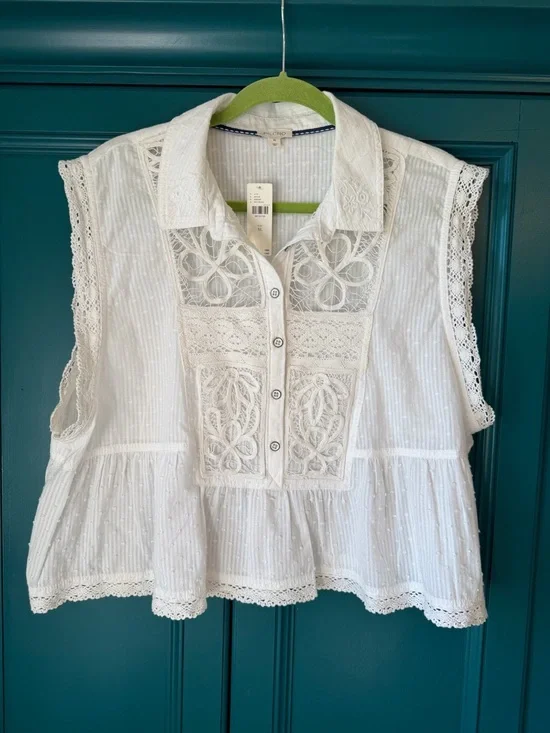 Anthropologie Pilcro Crop Swing Blouse Eyelet Lace NWT XL Boho Cottagecore Top - Picture 4 of 8